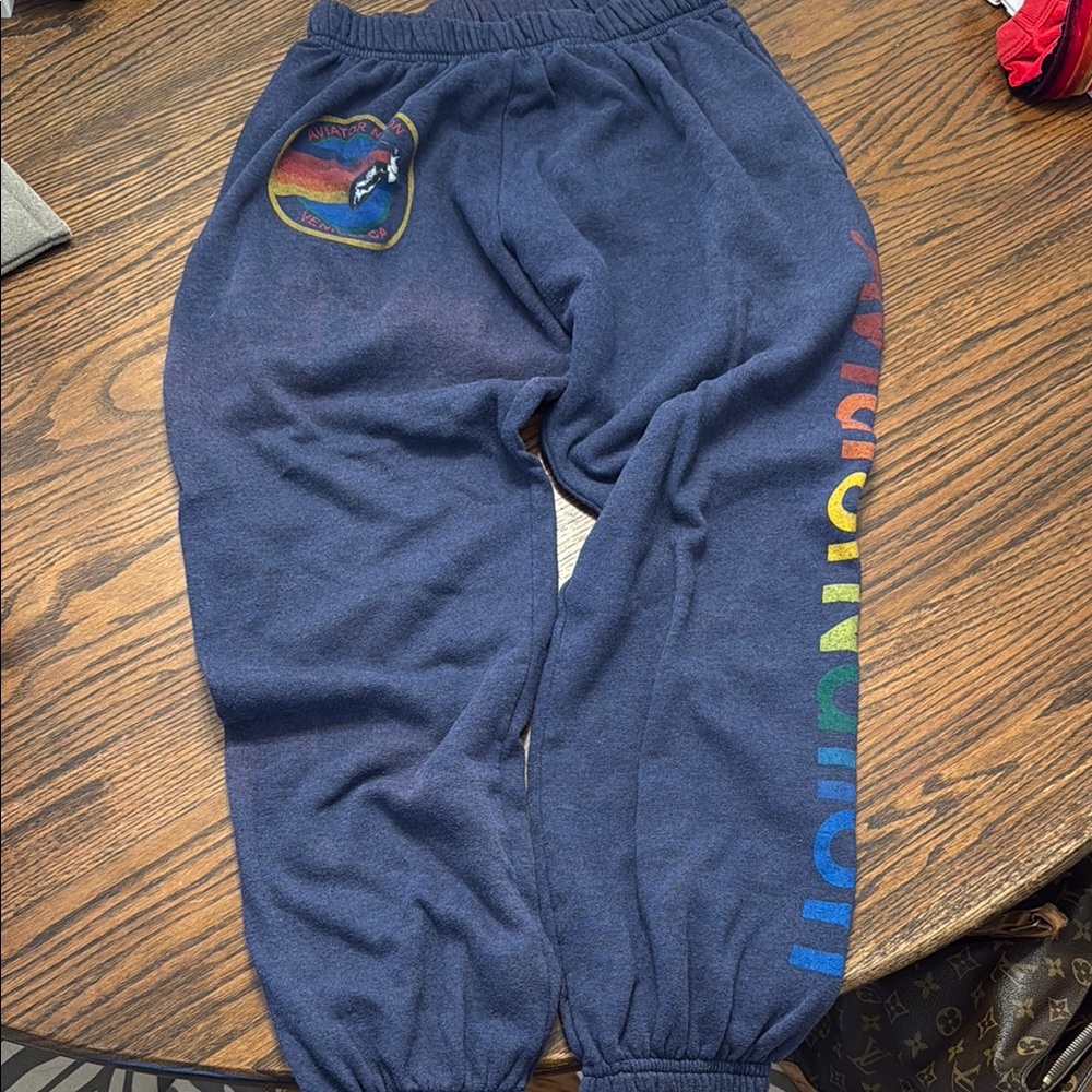 Aviator Nation Blue Sweatpants with Rainbow Accents